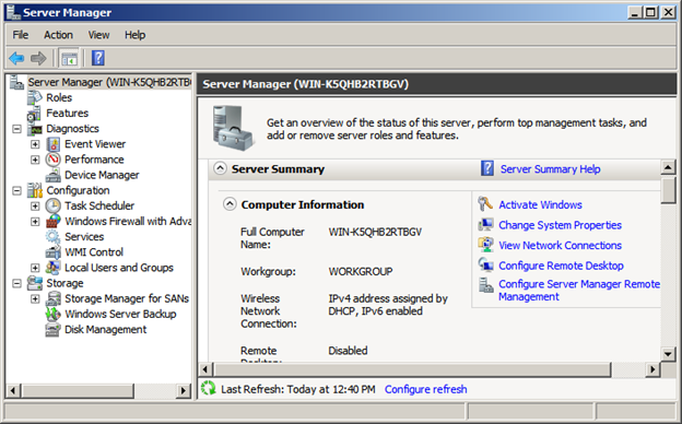 Screenshot of the Windows computer management interface.